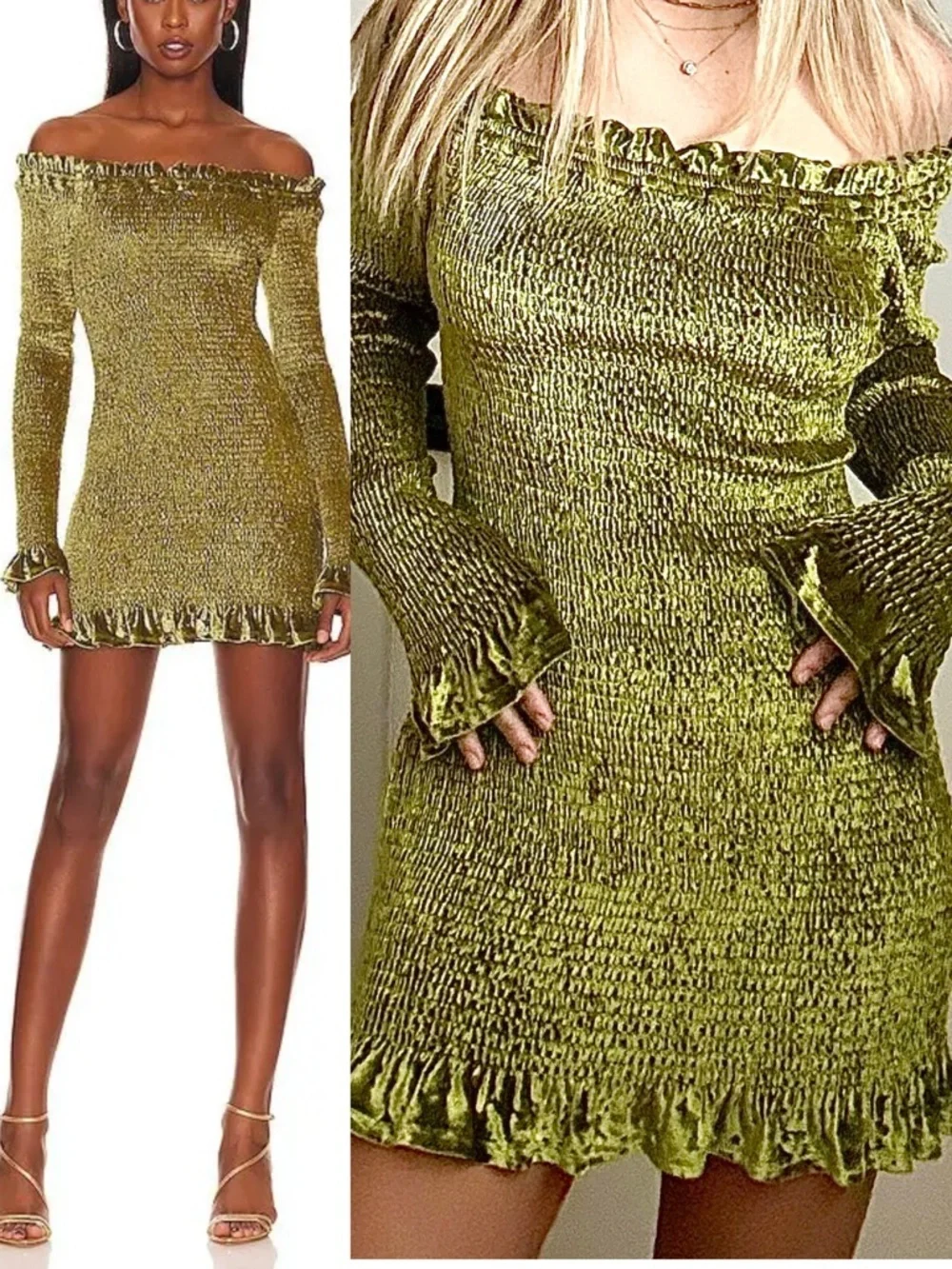 caroline constas gold mini dress Caroline Constas Megara Smocked Bodycon Mini Dress